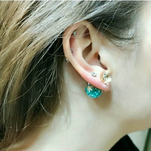 Jewelry - Glass bubble earrings filled w/rhinestones/flowers